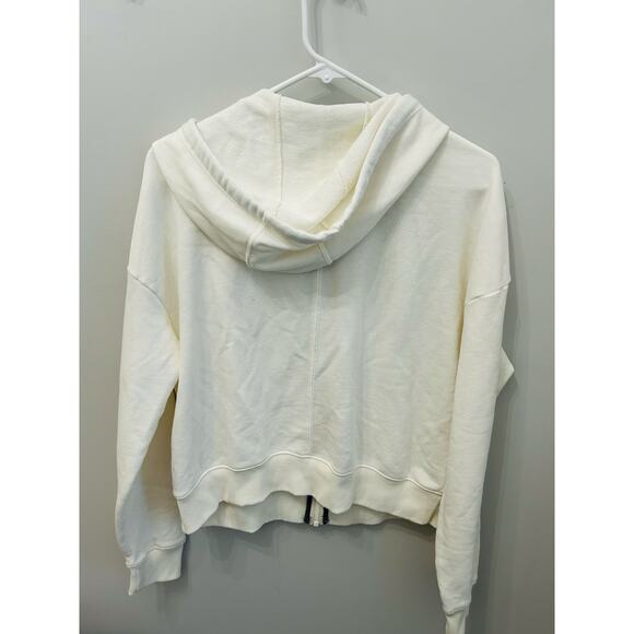 Alpine Design White Cropped Hoodie Womens L Full Zip Embroidered Logo Sweatshirt - Picture 3 of 4